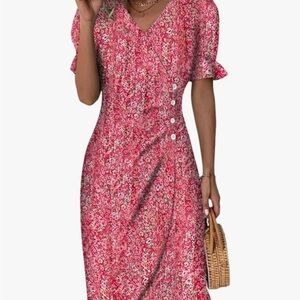 Pink and White Flutter Sleeve V-Neck Sundress